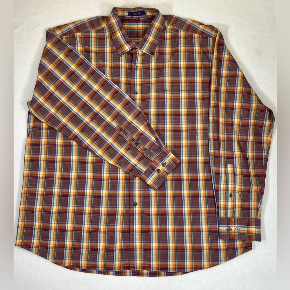 ALAN FLUSSER Menβs Long Sleeve Button Down Fall Plaid Cotton Preppy Shirtβ XXL